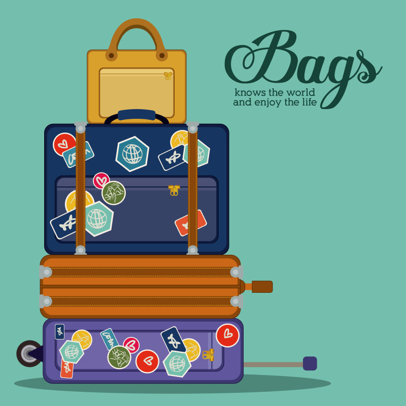 色彩丰富的行李箱矢量设计
