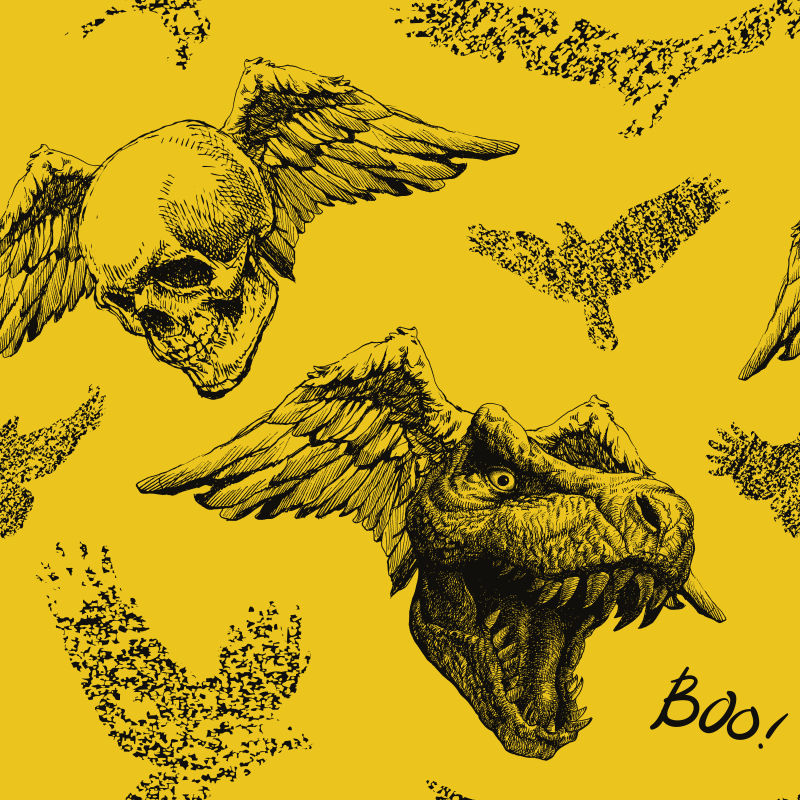 矢量飞头颅和恐龙