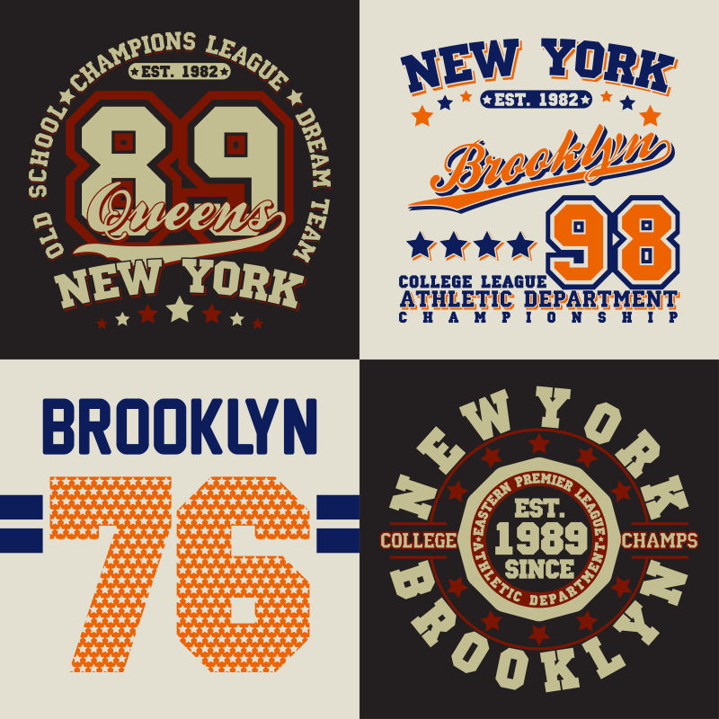 矢量彩色数字与英文字母T恤衫印花设计