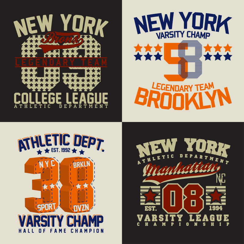 矢量彩色数字和英文字母T恤衫印花设计