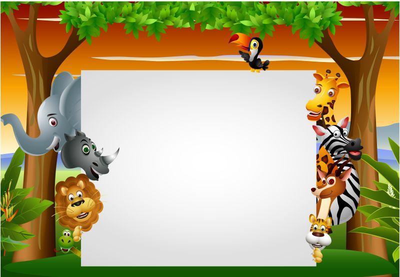 拥有空白标志的矢量非洲野生动漫卡通