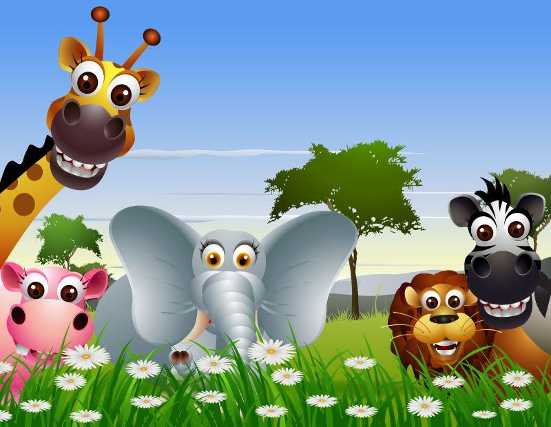 自然环境下的矢量卡通滑稽动物