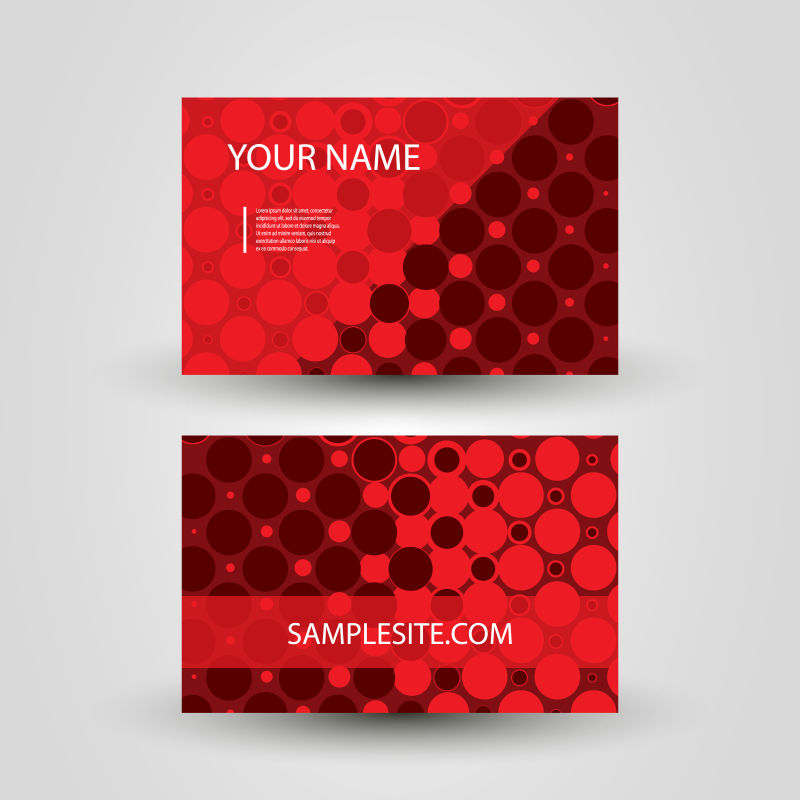 鲜红色的抽象圆形名片设计样板矢量图