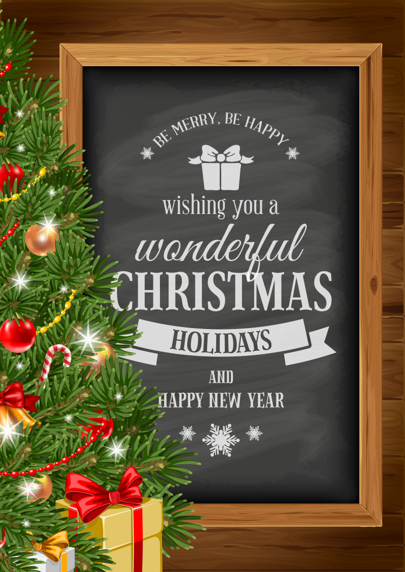 圣诞节树和黑板装饰矢量图