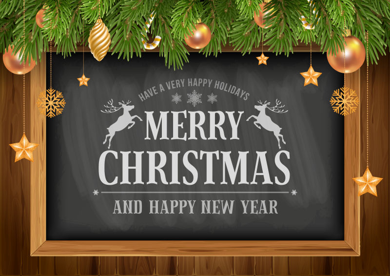 圣诞装饰背景黑板矢量图