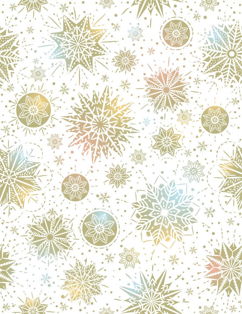 圣诞金色雪花和星星无缝图案背景矢量插图