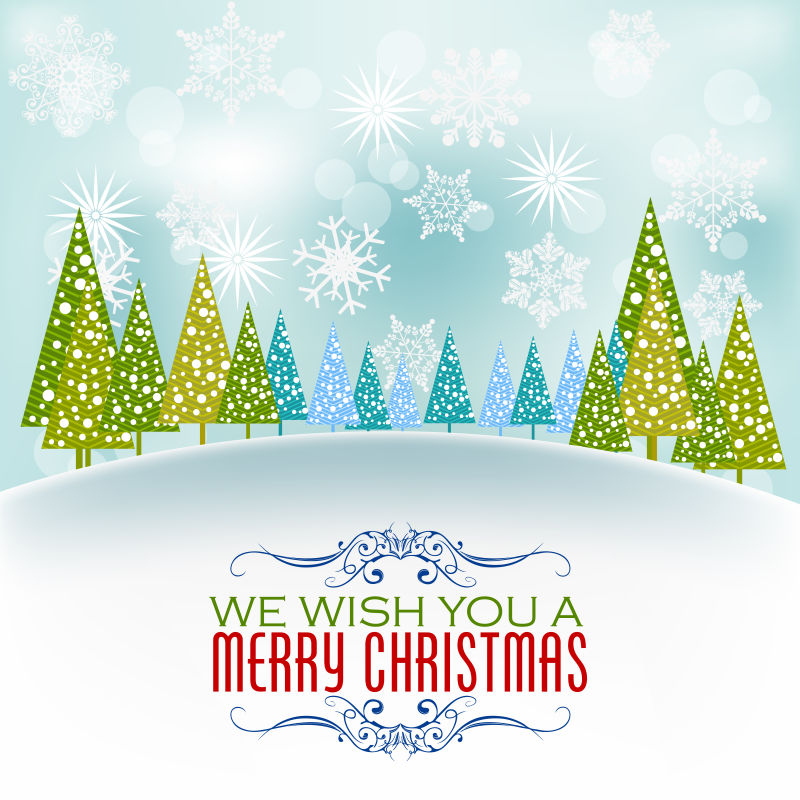 圣诞冬季景观矢量插图