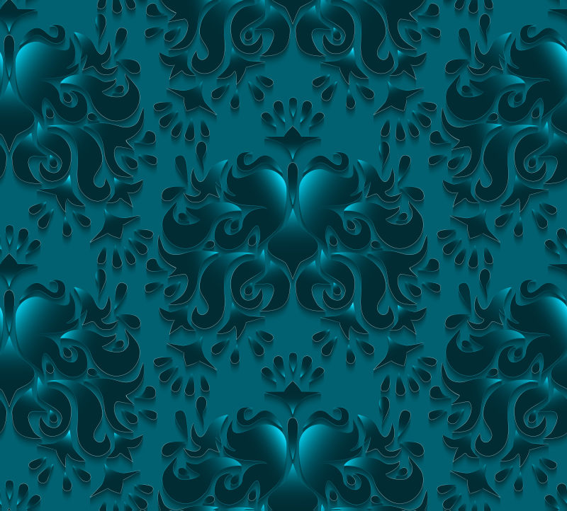 矢量深蓝色大马士革无缝图案元素