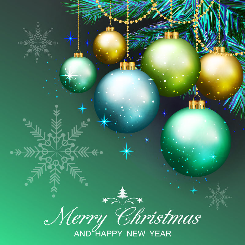 杉木树枝和球圣诞背景矢量设计