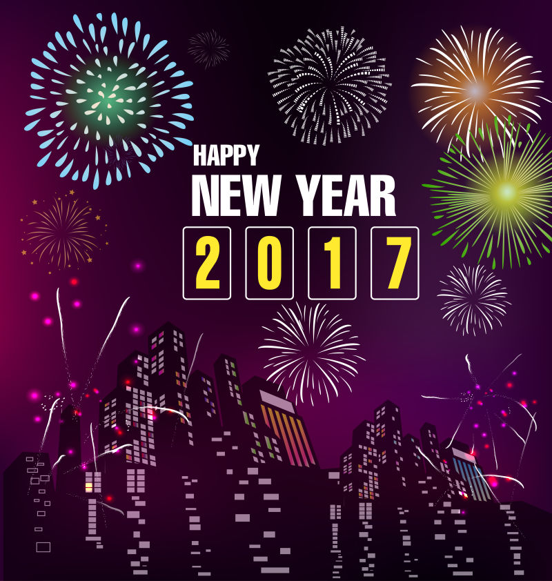 烟花背景2017新年矢量设计