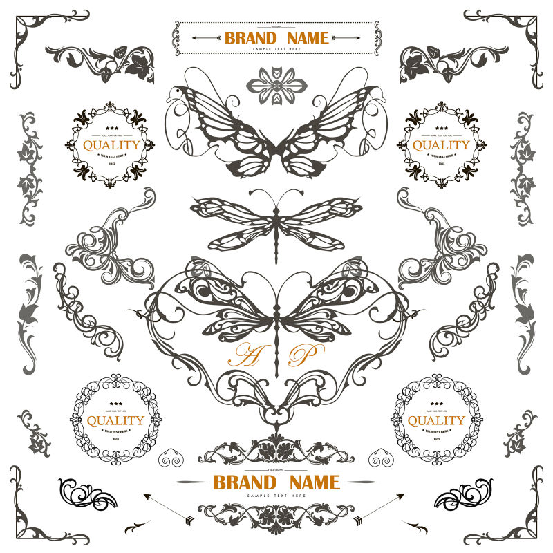 矢量抽象古典蝴蝶元素的装饰元素