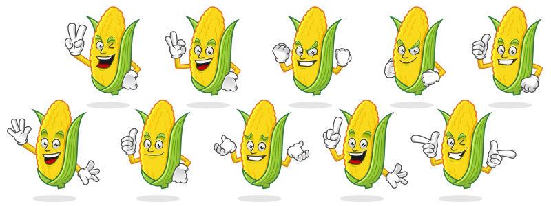 矢量不同表情的玉米