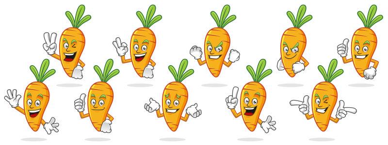 矢量不同表情的胡萝卜