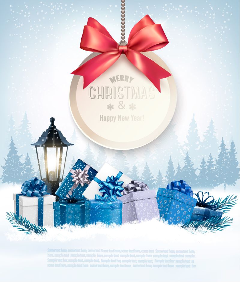 雪地上的矢量圣诞礼品