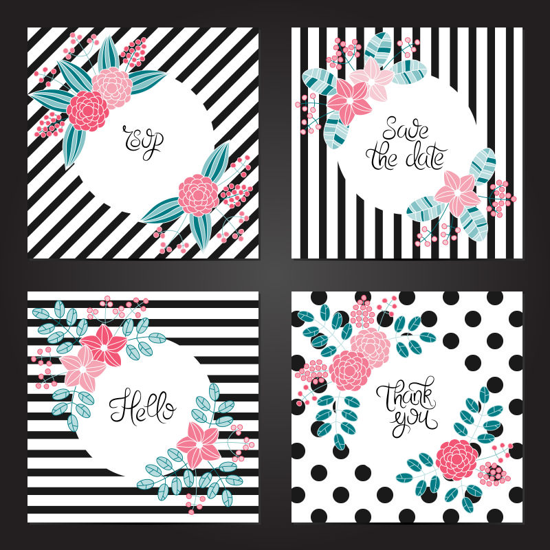 收集的4个矢量老式卡片