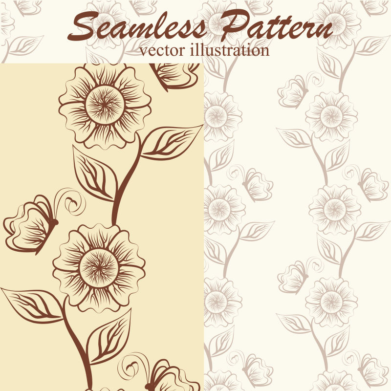 矢量花与蝴蝶矢量无缝图案