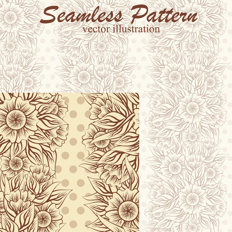 古典花卉无缝壁纸矢量插图