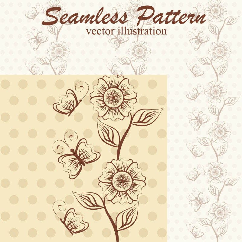 矢量无缝图案花卉和蝴蝶