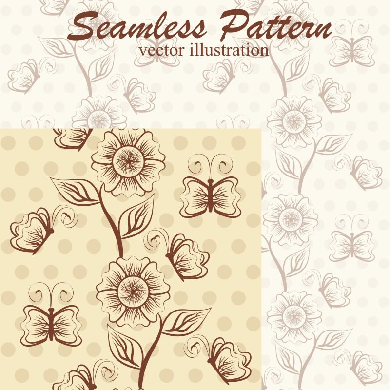 矢量无缝壁纸花卉和蝴蝶墙纸