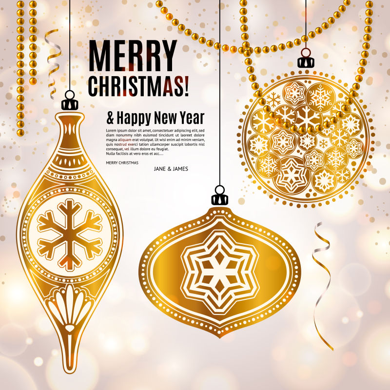 矢量圣诞卡有金色装饰圣诞球