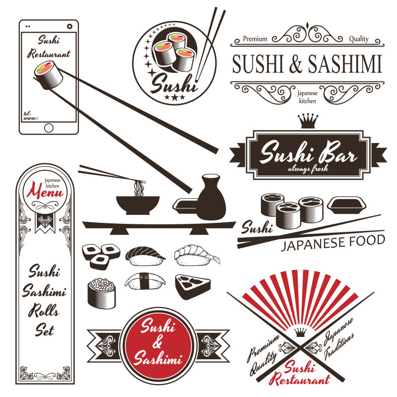 矢量的复古寿司标签