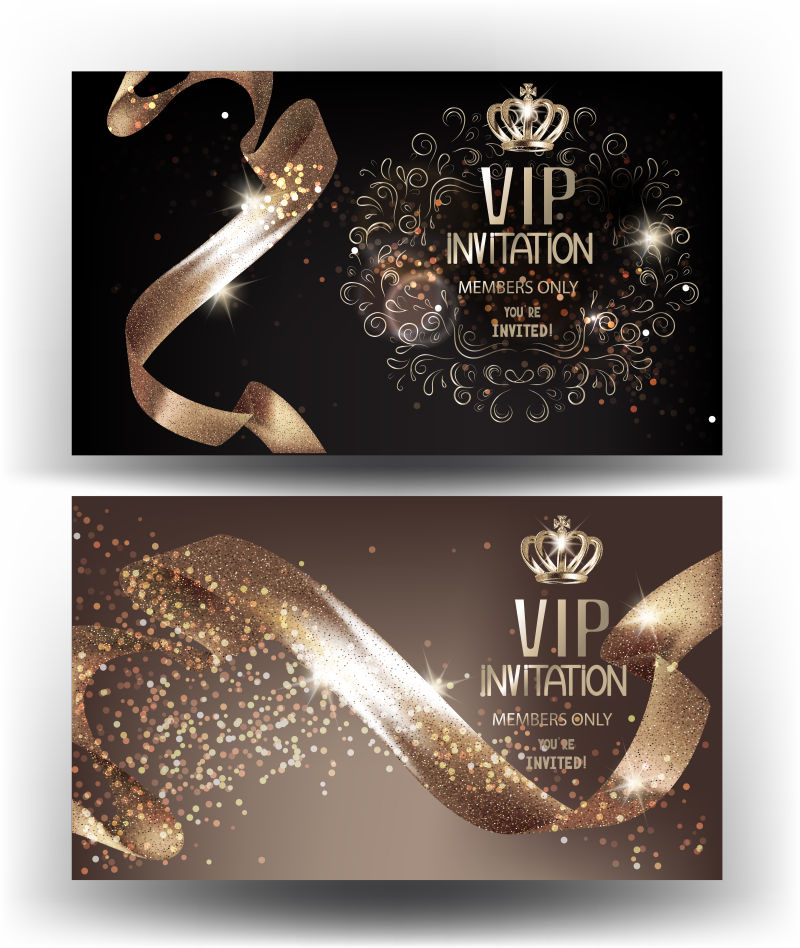 抽象矢量闪亮缎带元素的会员卡设计