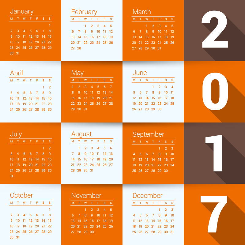 橙色矢量2017日历