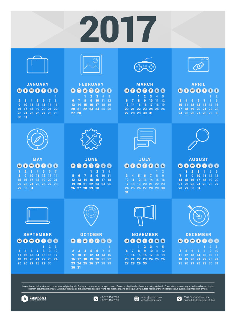蓝色矢量2017日历设计