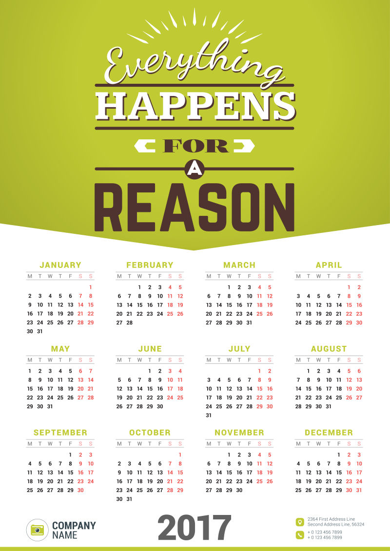 凡事皆有因励志矢量挂历