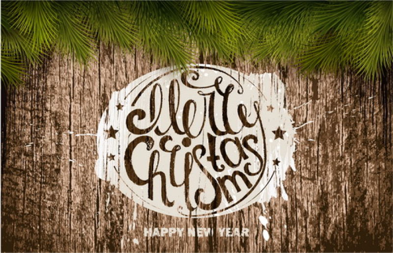 绘有节日排版和圣诞枞树矢量插图