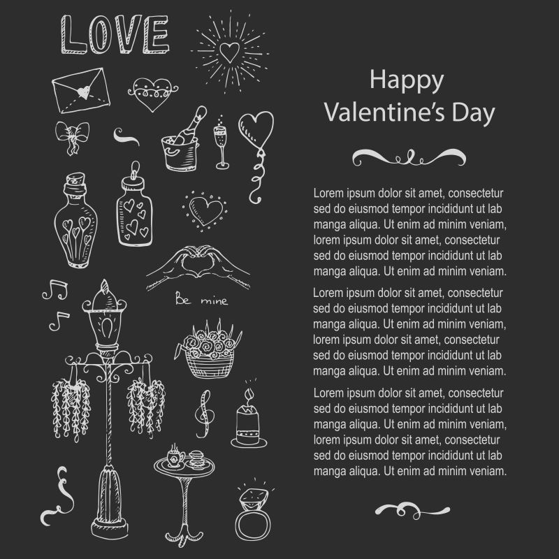 创意矢量手绘爱情元素的创意插图