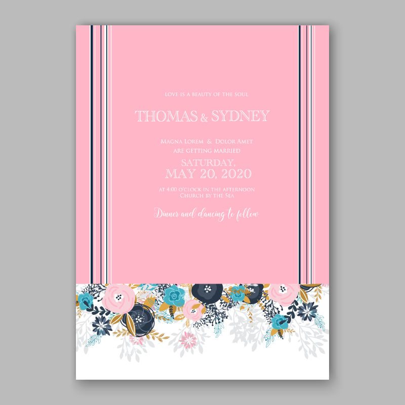 粉色花型布局邀请卡矢量