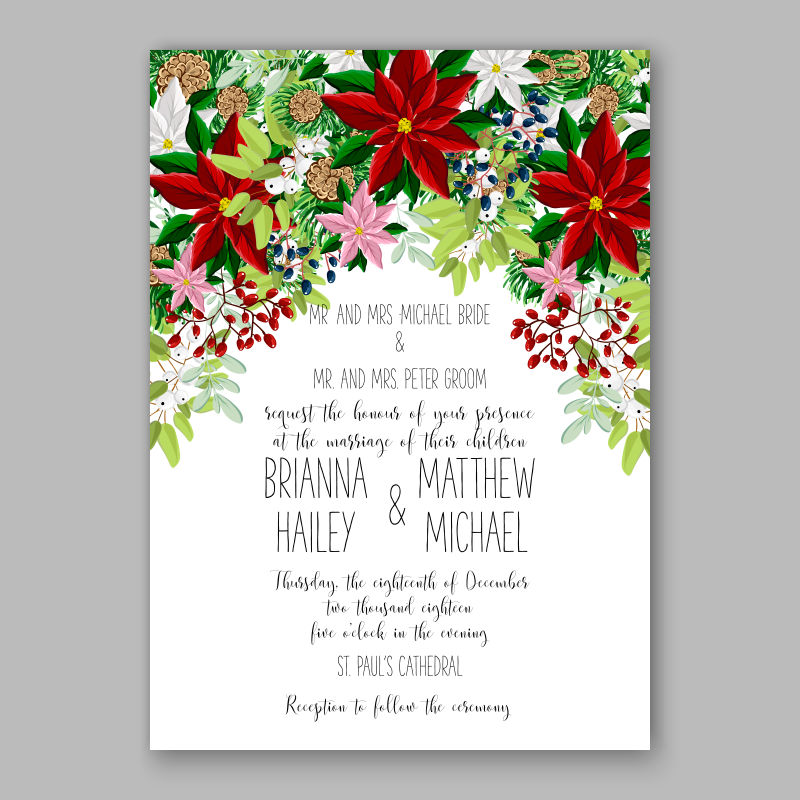 白底群花设计邀请卡矢量