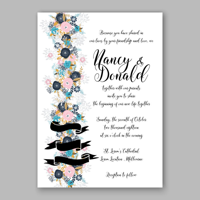 竖状花型布局邀请卡矢量