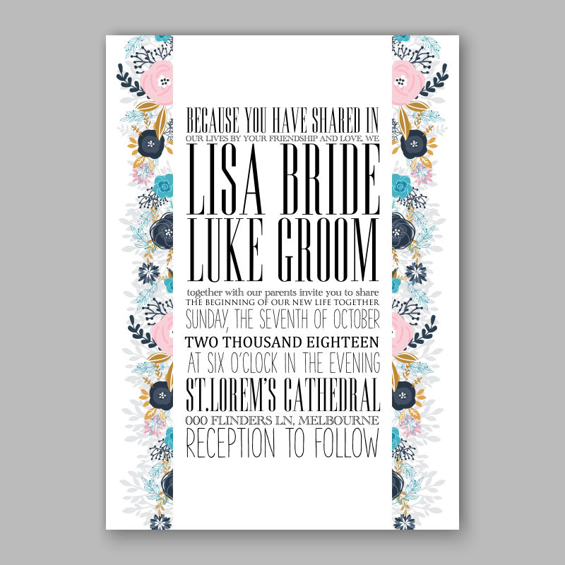 条形花布局邀请卡矢量