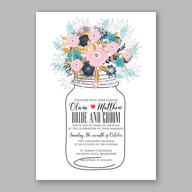 插在花瓶设计邀请卡矢量