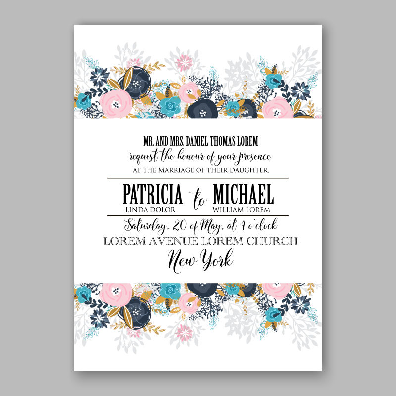 婚礼玫瑰花布局邀请卡矢量