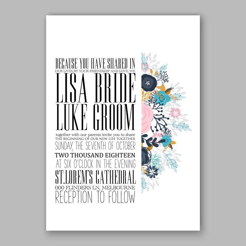 素色水彩花型设计邀请卡矢量