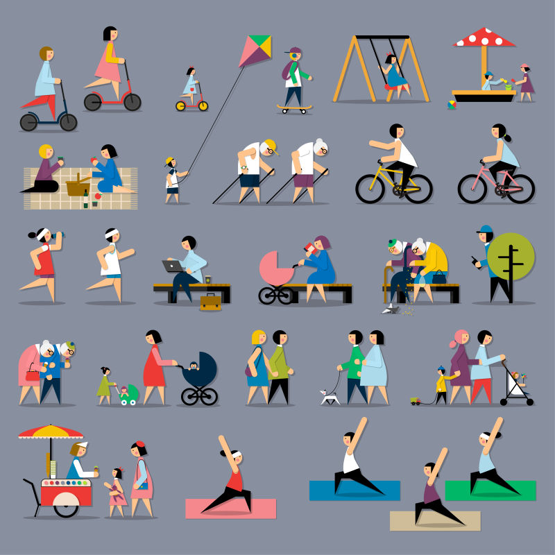 在公园矢量休息的人们的信息图形元素