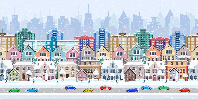 矢量冬季城市景观