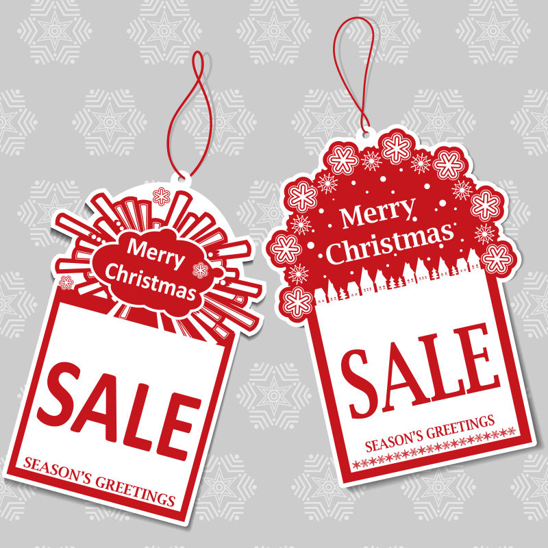 两个圣诞销售标签设计矢量插图