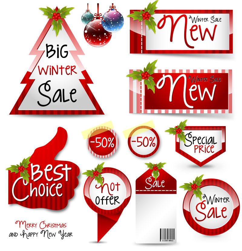 创意的冬季销售标签设计矢量插图