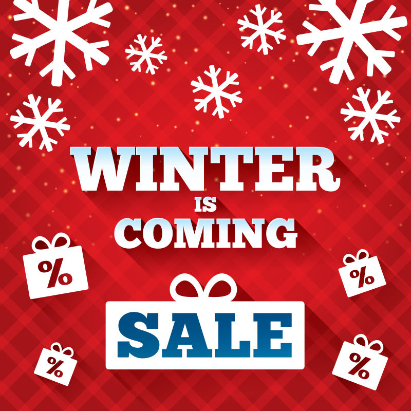 红色冬季销售海报设计矢量插图