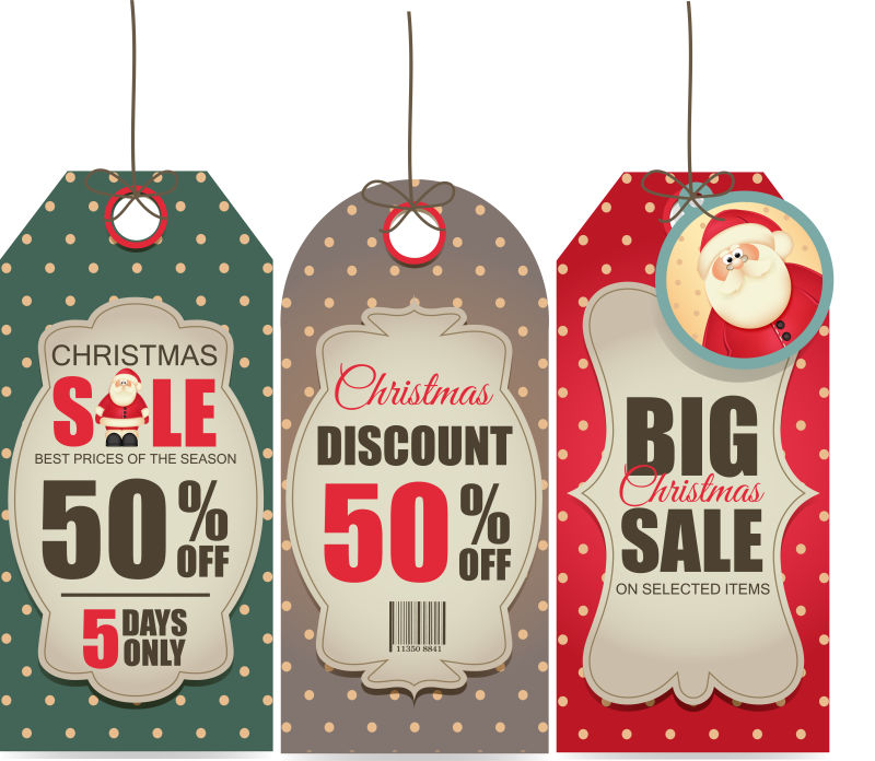 圣诞节销售标签设计矢量插图