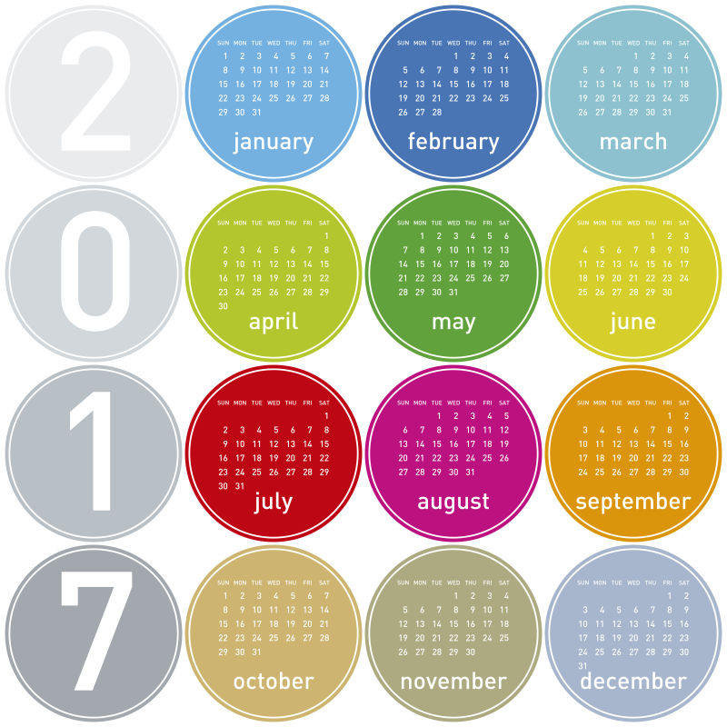 圆圈多彩矢量的日历