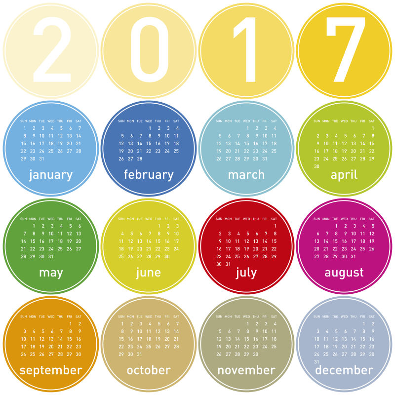 圆圈多彩的矢量日历