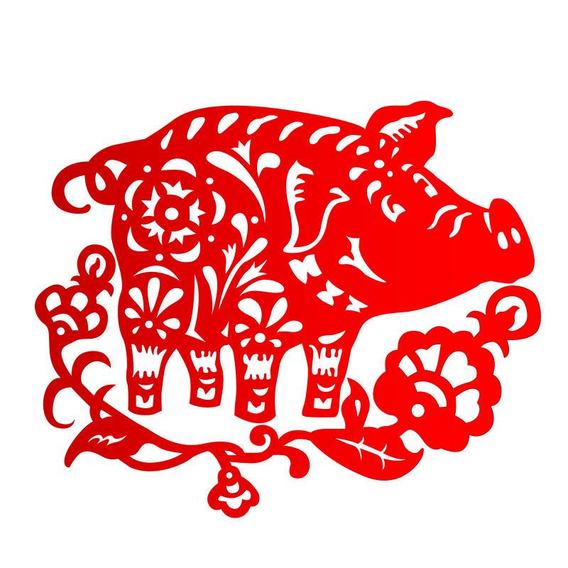 矢量设计十二生肖猪剪纸