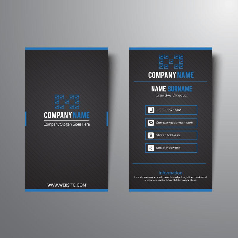 黑色蓝边的名片设计样板矢量图