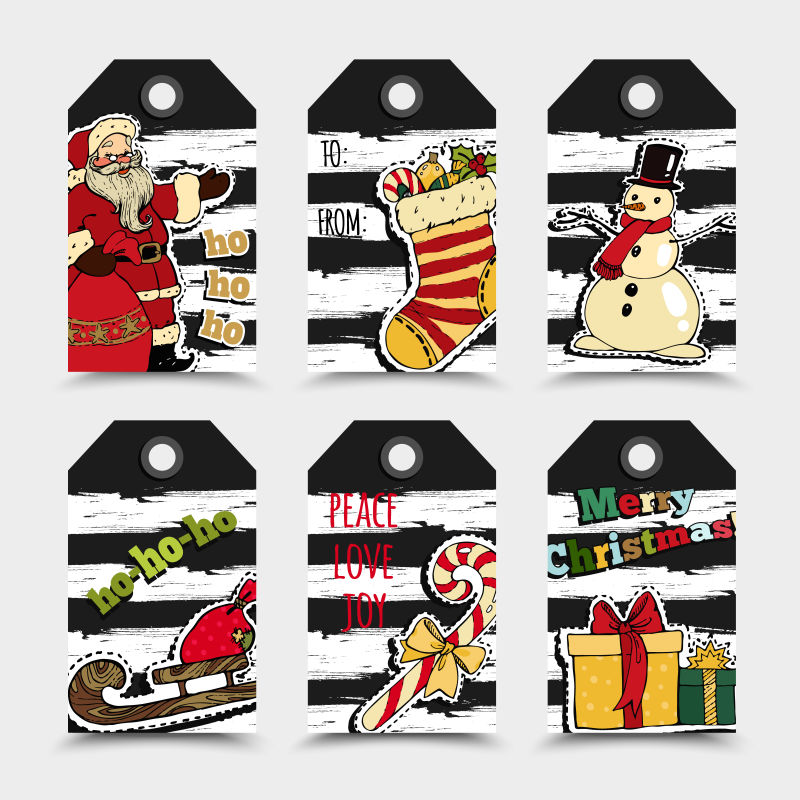 卡通圣诞标签设计矢量插图