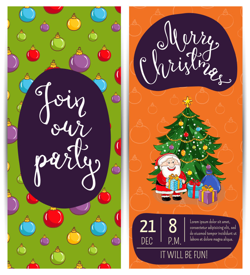 矢量圣诞快乐派对的卡通邀请